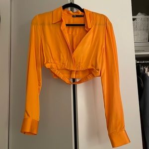 Zara Orange Cropped Button Up